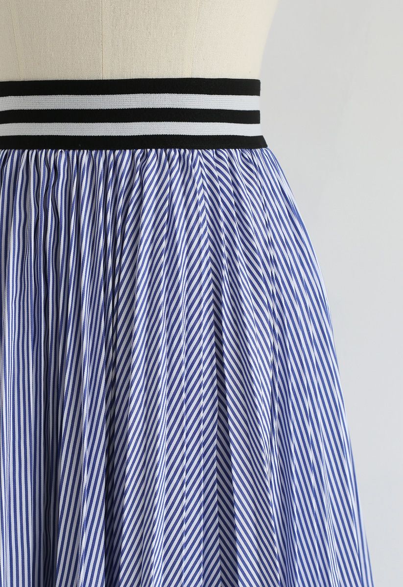 Did You Hear That Stripes Pleated Skirt in Blue - Retro, Indie and ...