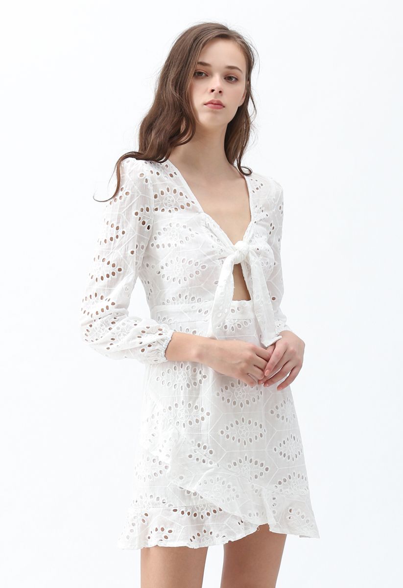 Knot About Me Embroidered Eyelet Dress - Retro, Indie and Unique Fashion