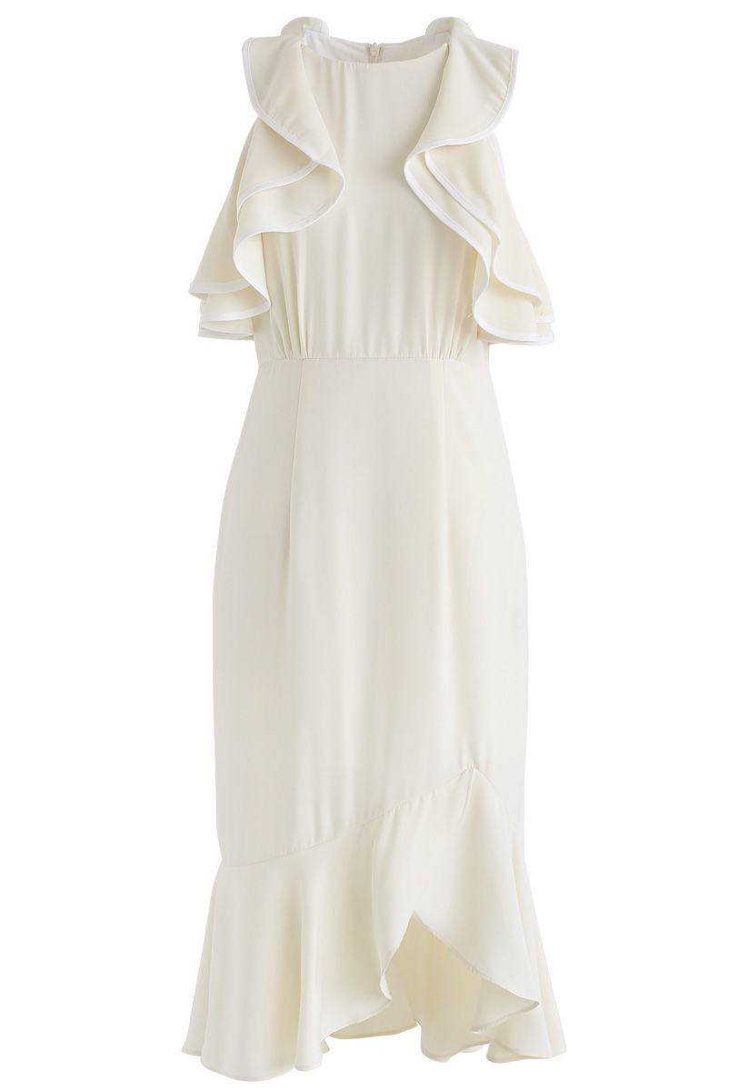 Retro Fancy Asymmetric Dress in Cream