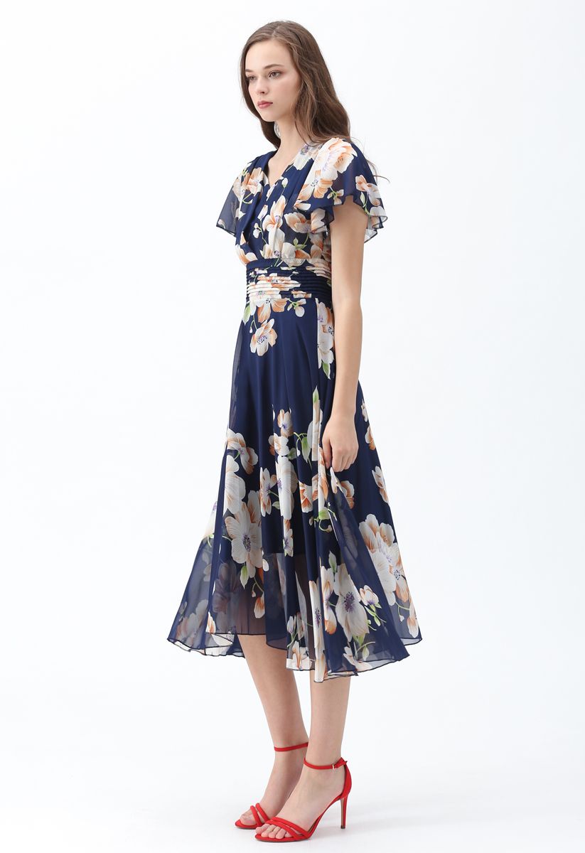 Sweet Surrender Floral Chiffon Dress in Navy - Retro, Indie and Unique ...