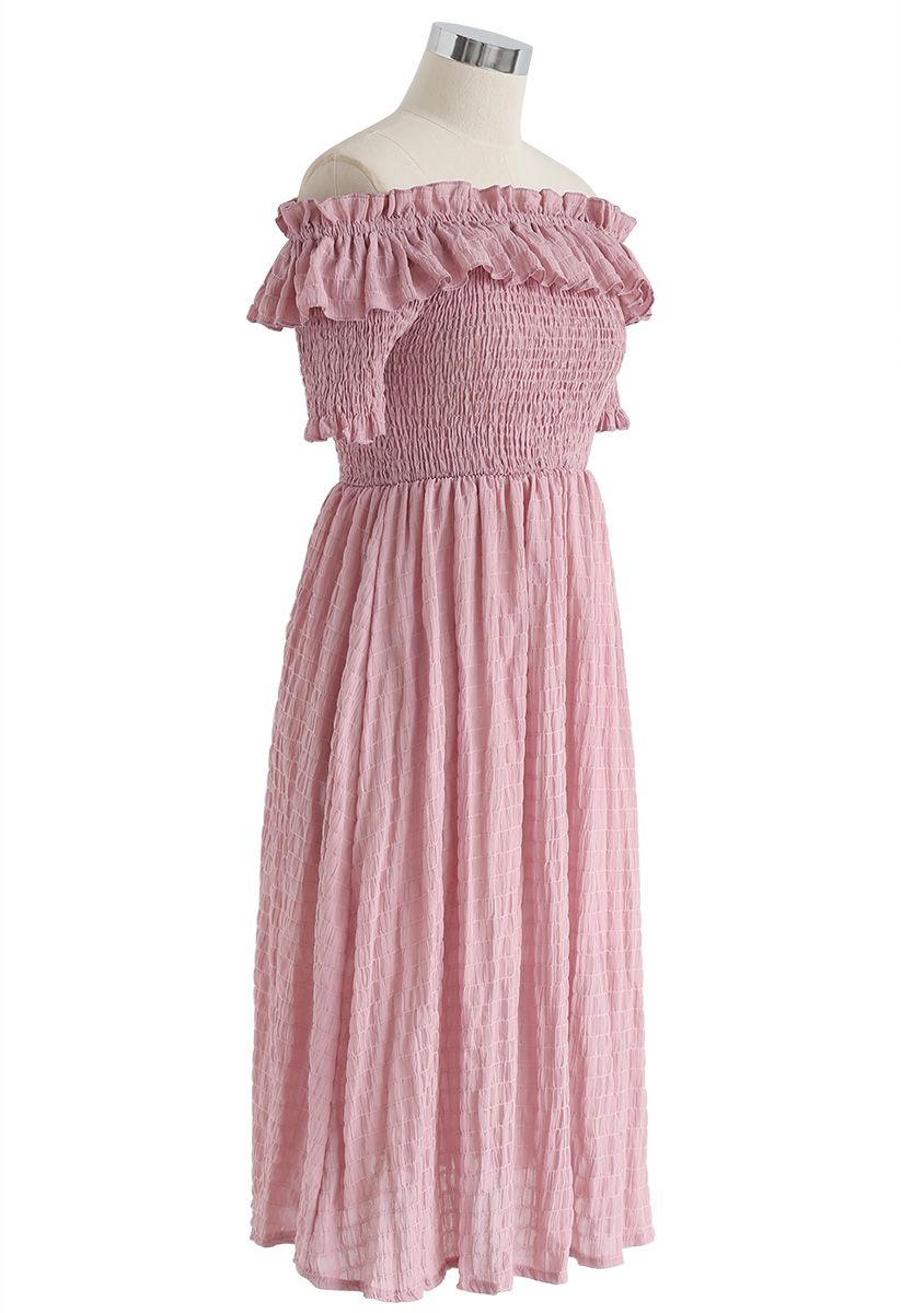 Sunday Afternoon Off-Shoulder Pleated Dress in Pink