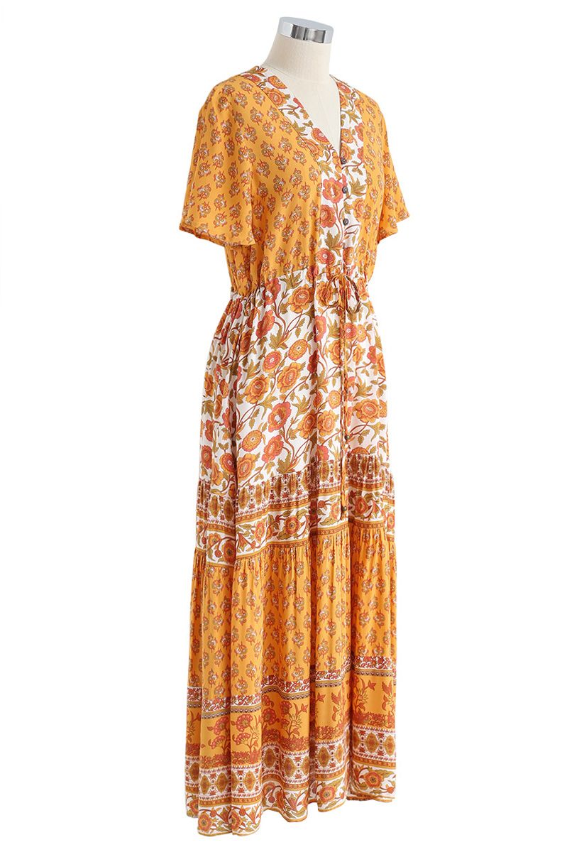Boho Bomshell Floral Maxi Dress in Mustard - Retro, Indie and Unique ...
