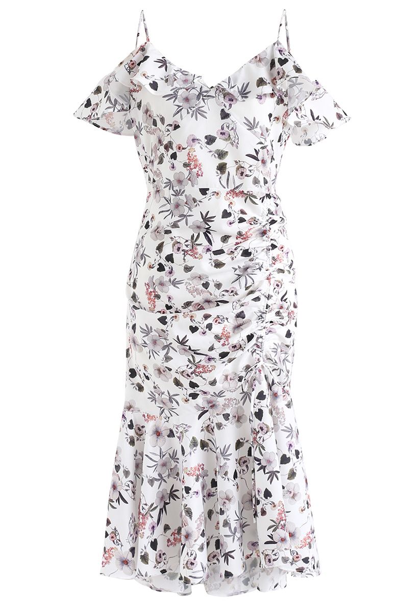 Cocktails Night Floral Printed Bodycon Dress in White
