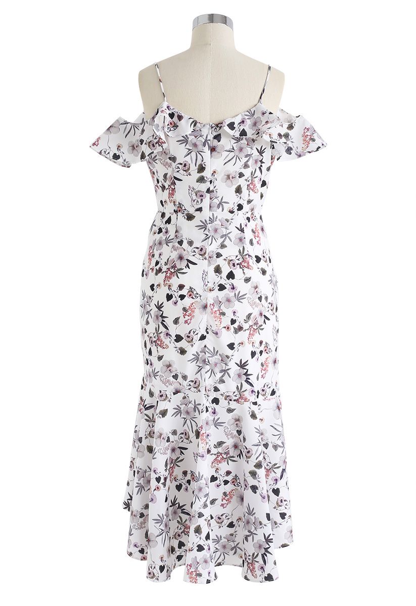 Cocktails Night Floral Printed Bodycon Dress in White - Retro, Indie ...
