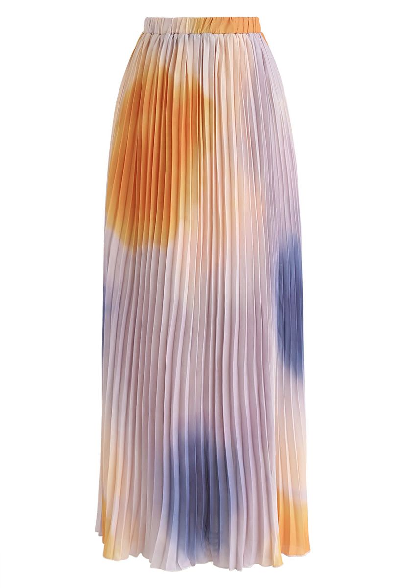 Pastel Refection Pleated Maxi Skirt - Retro, Indie and Unique Fashion