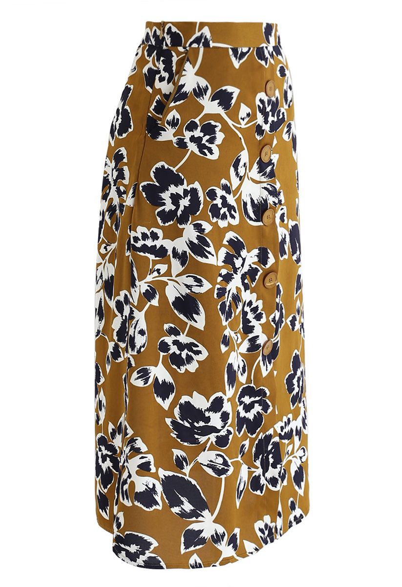 Floral Ting A-Line Midi Skirt in Mustard - Retro, Indie and Unique Fashion