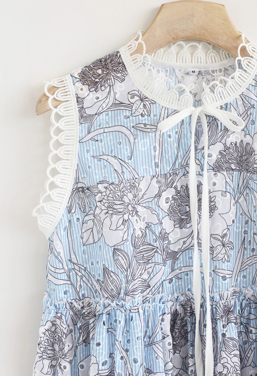 Here Comes Floral Sleeveless Eyelet Top - Retro, Indie and Unique Fashion
