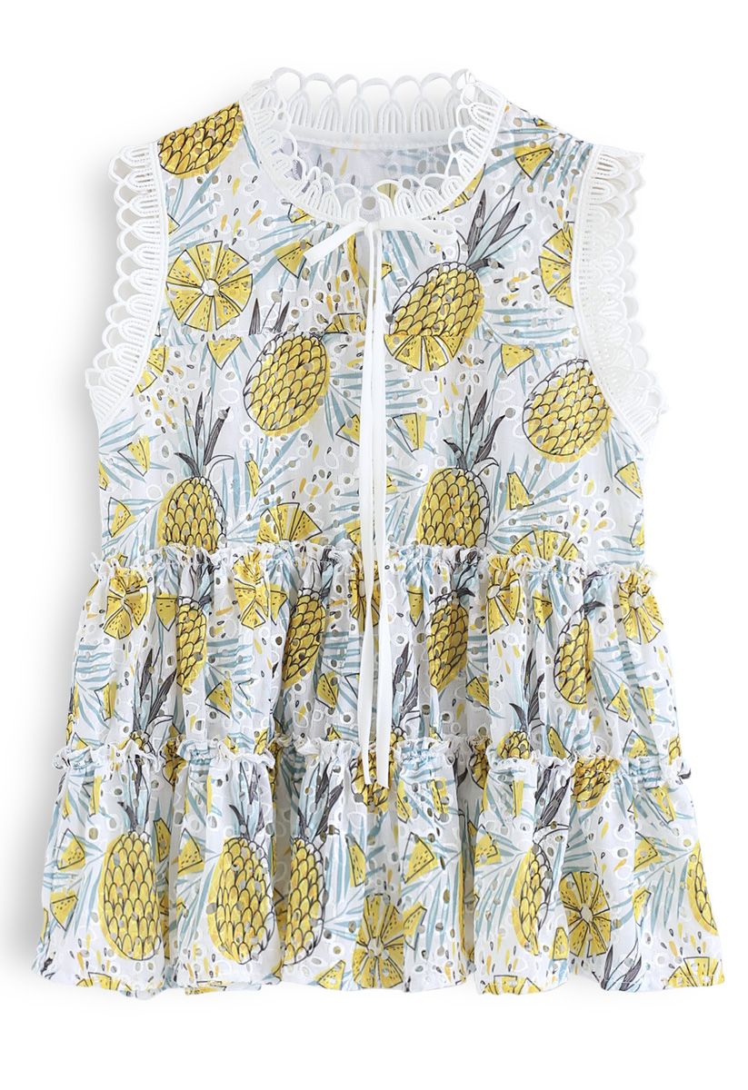 Here Comes Pineapple Sleeveless Eyelet Top