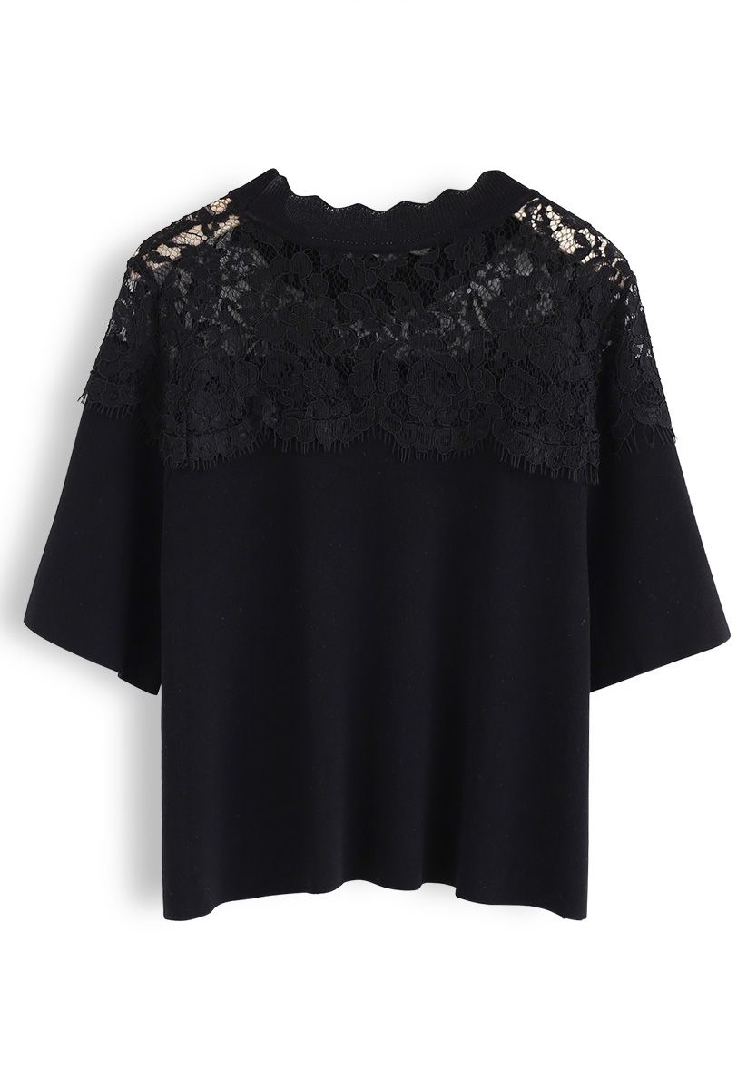 Best Part Lace Trimmed Knit Top in Black - Retro, Indie and Unique Fashion
