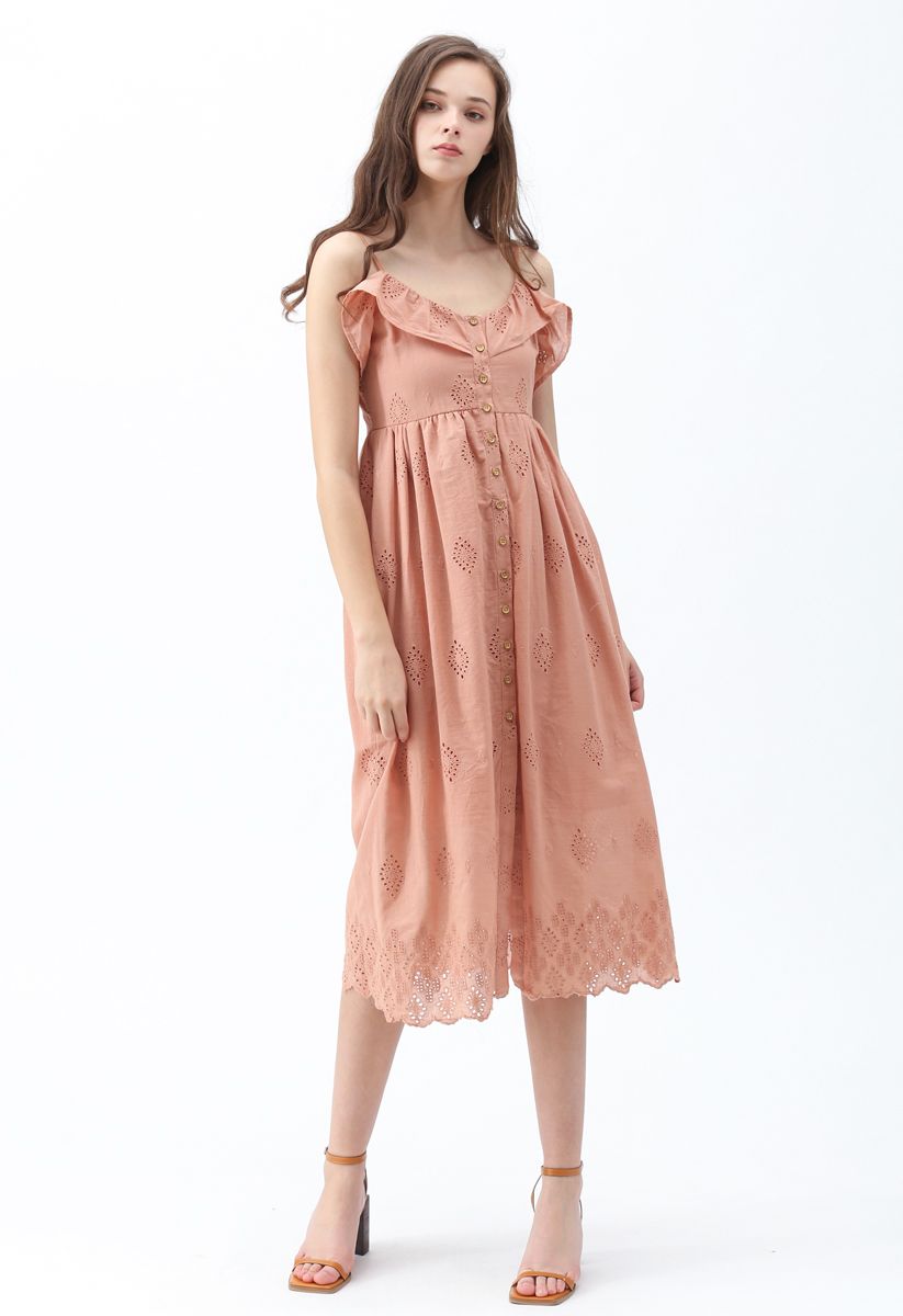Lovely Day Embroidered Cami Dress in Coral