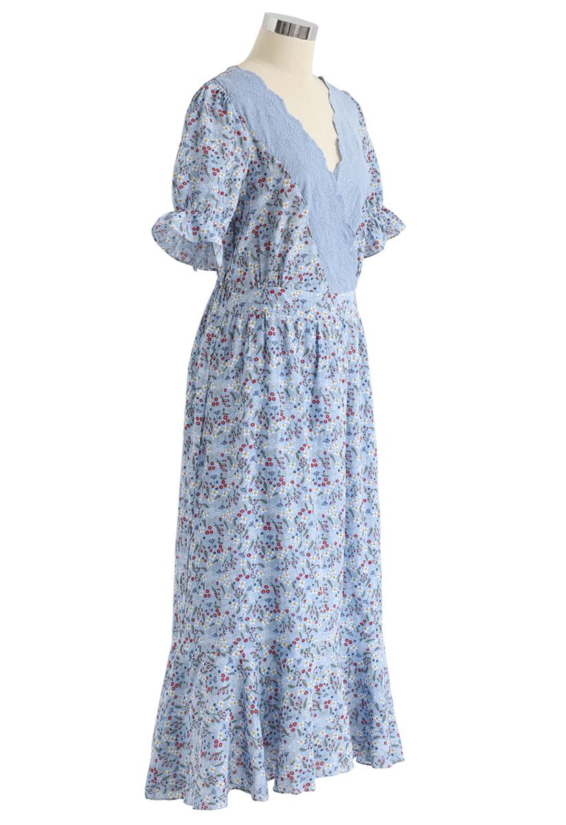 Darling Dreamer Floral Midi Dress in Blue - Retro, Indie and Unique Fashion