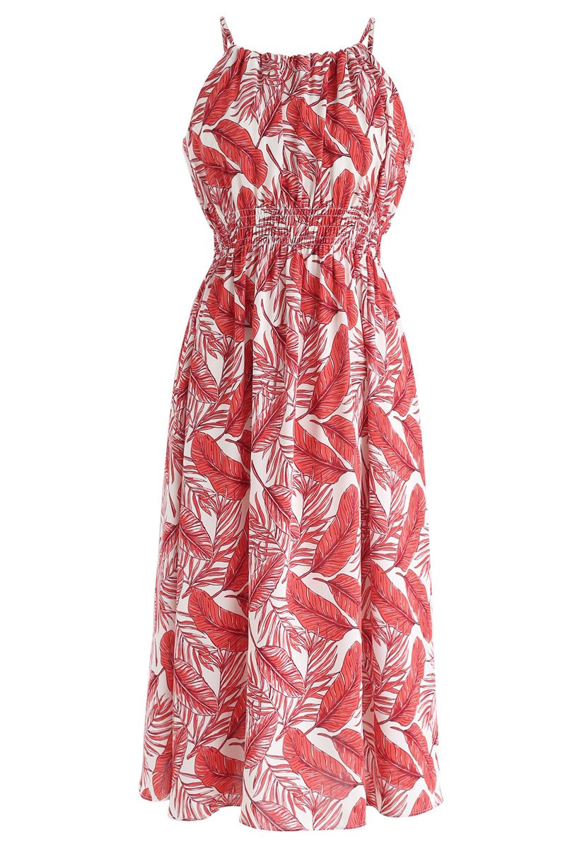 Field of Palm Halter Neck Midi Dress in Red - Retro, Indie and Unique ...