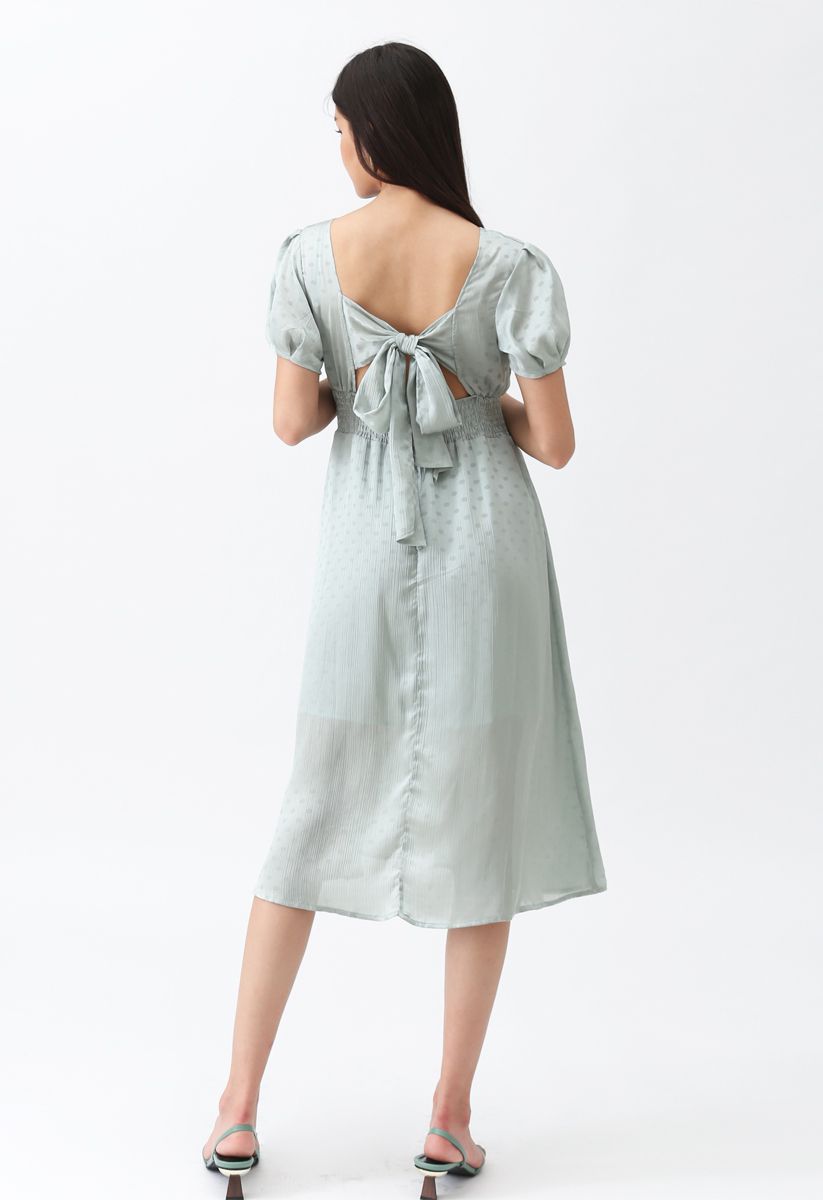 Lovely Wishes Open-Back Dots Midi Dress in Mint  