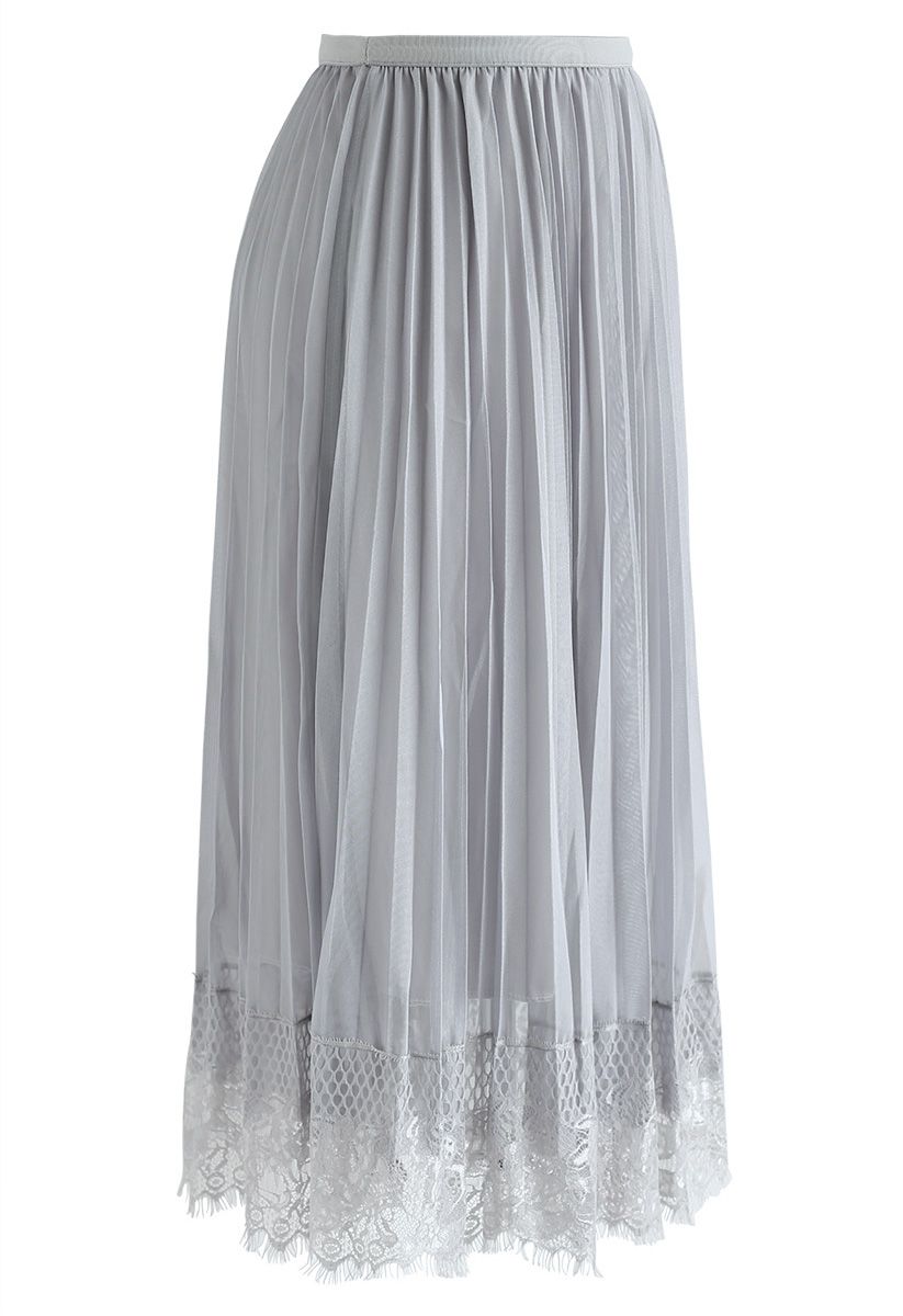 Last Dance Pleated Lace Mesh Skirt in Grey - Retro, Indie and Unique ...
