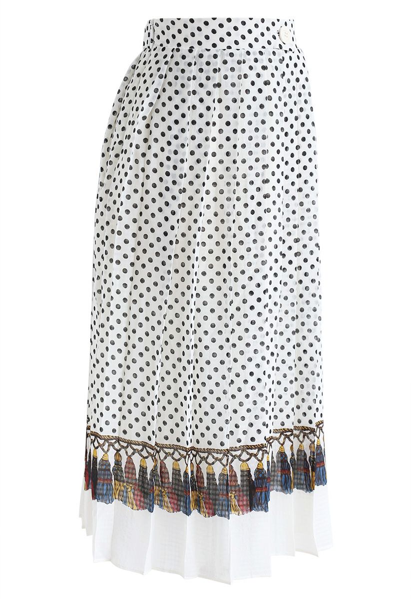 Love Yourself Pleated Dots Midi Skirt in Cream 