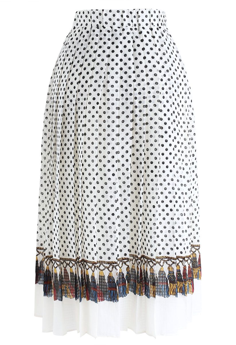 Love Yourself Pleated Dots Midi Skirt in Cream 