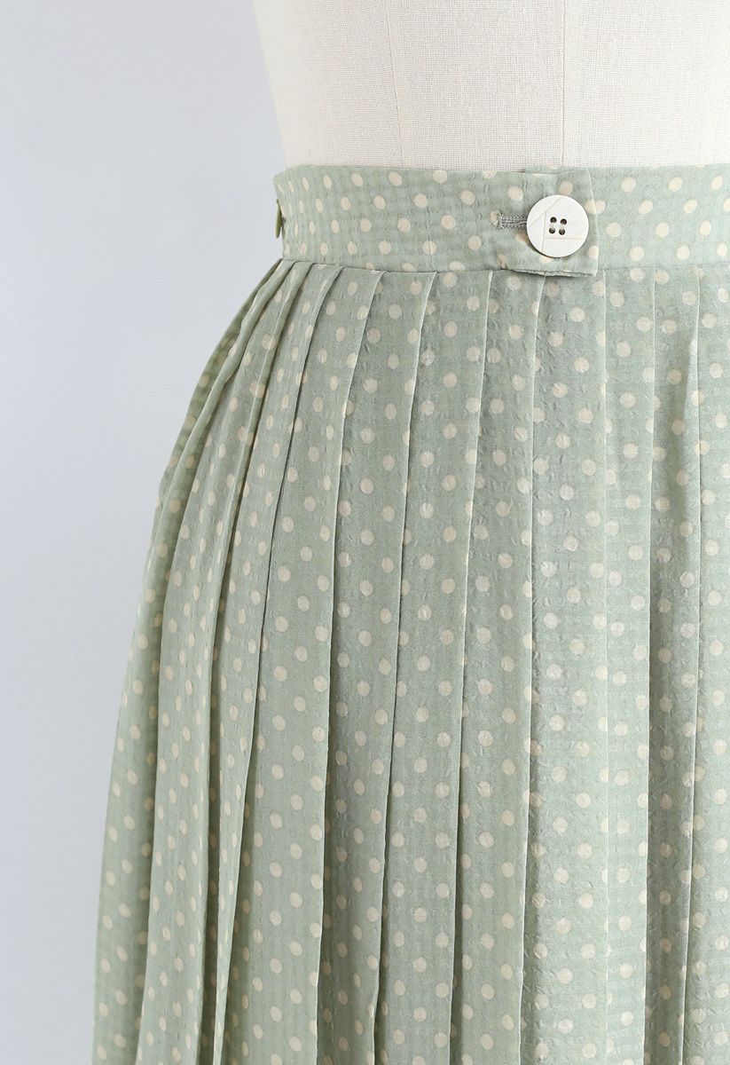 Love Yourself Pleated Dots Midi Skirt in Green
