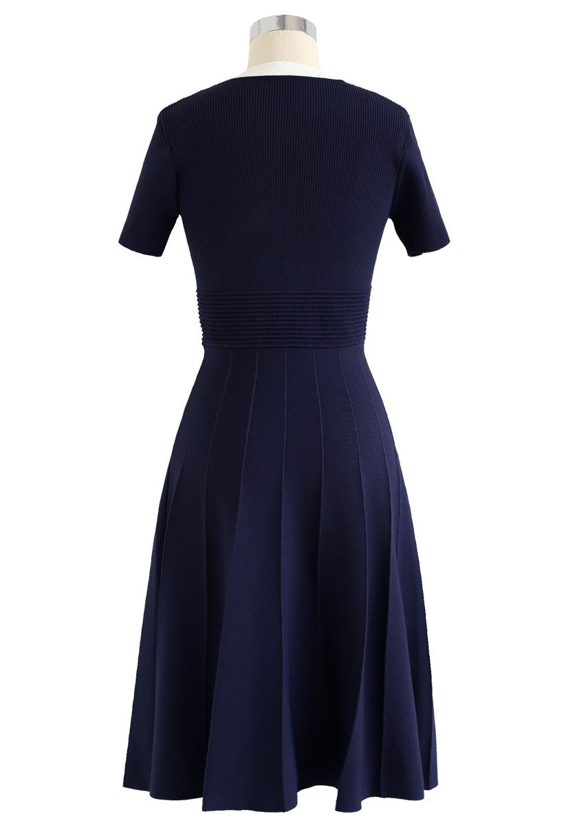 Take A Ride With Me Bowknot Knit Dress in Navy