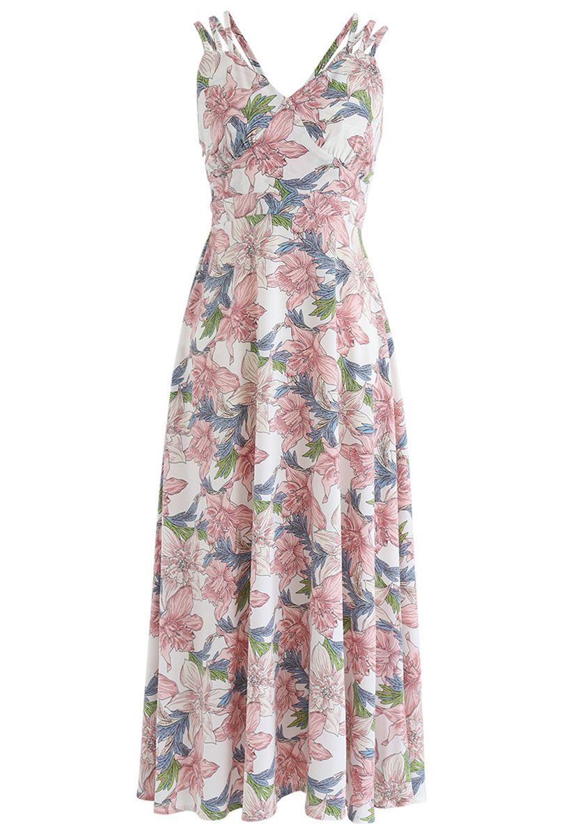 Perfect Sunday Lily Print Cross Back Cami Dress - Retro, Indie and ...