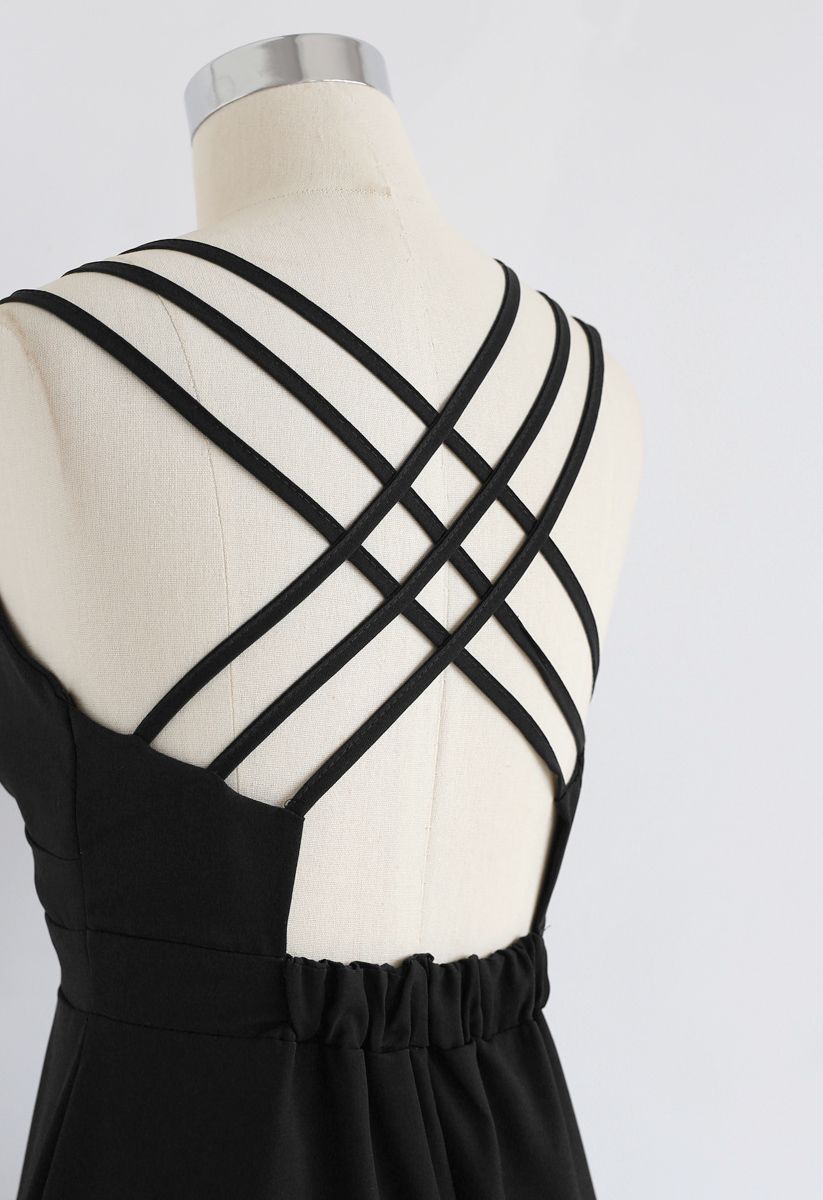 Perfect Sunday Cross Back Cami Dress in Black