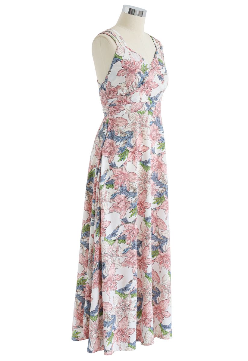 Perfect Sunday Lily Print Cross Back Cami Dress - Retro, Indie and ...