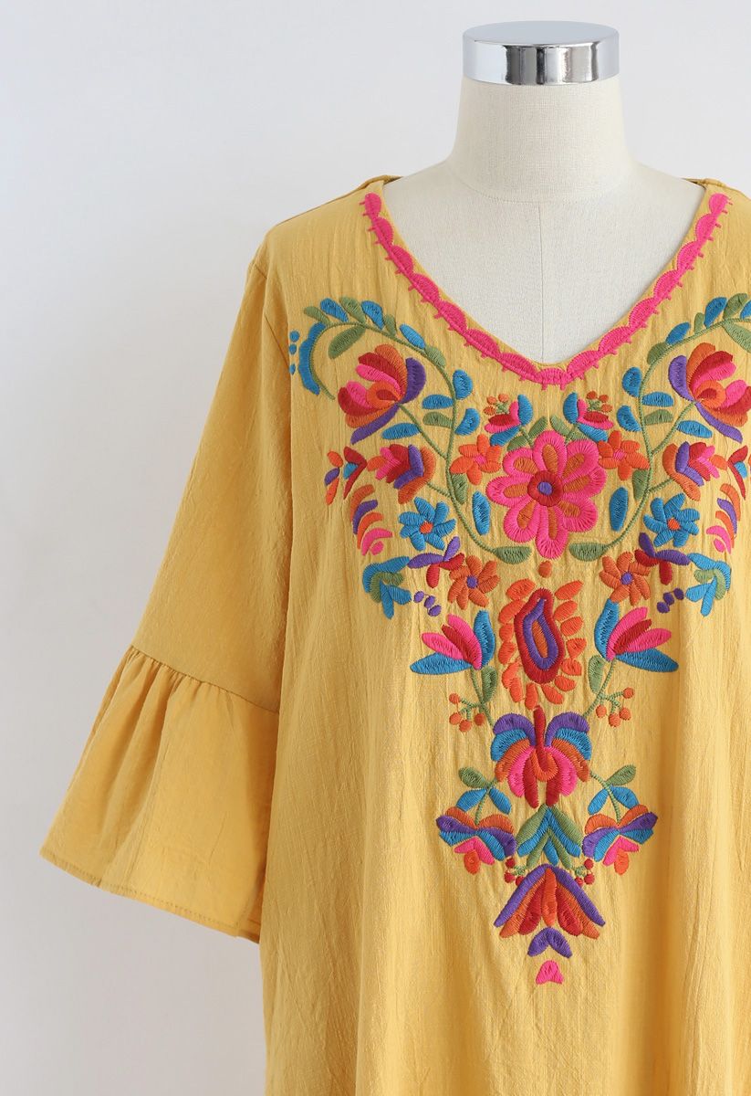 Stay Here Forever Boho Embroidery Dress in Yellow