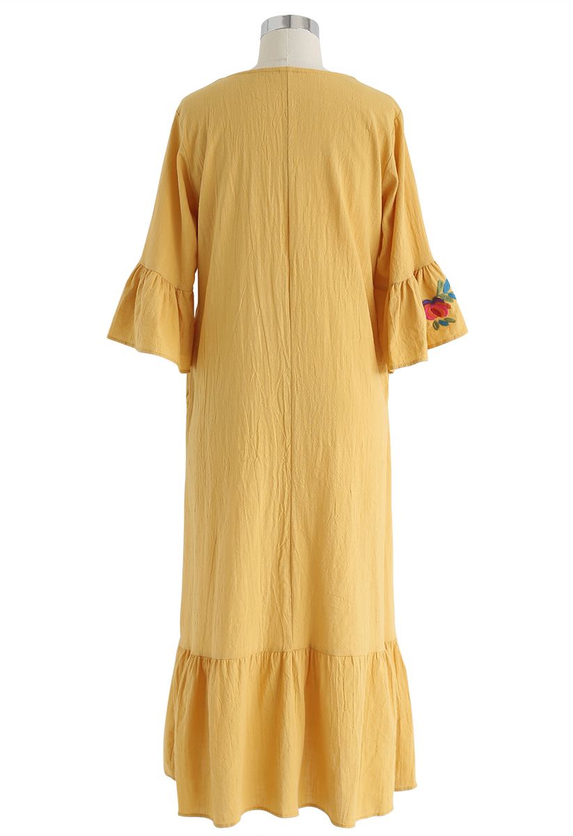 Stay Here Forever Boho Embroidery Dress in Yellow