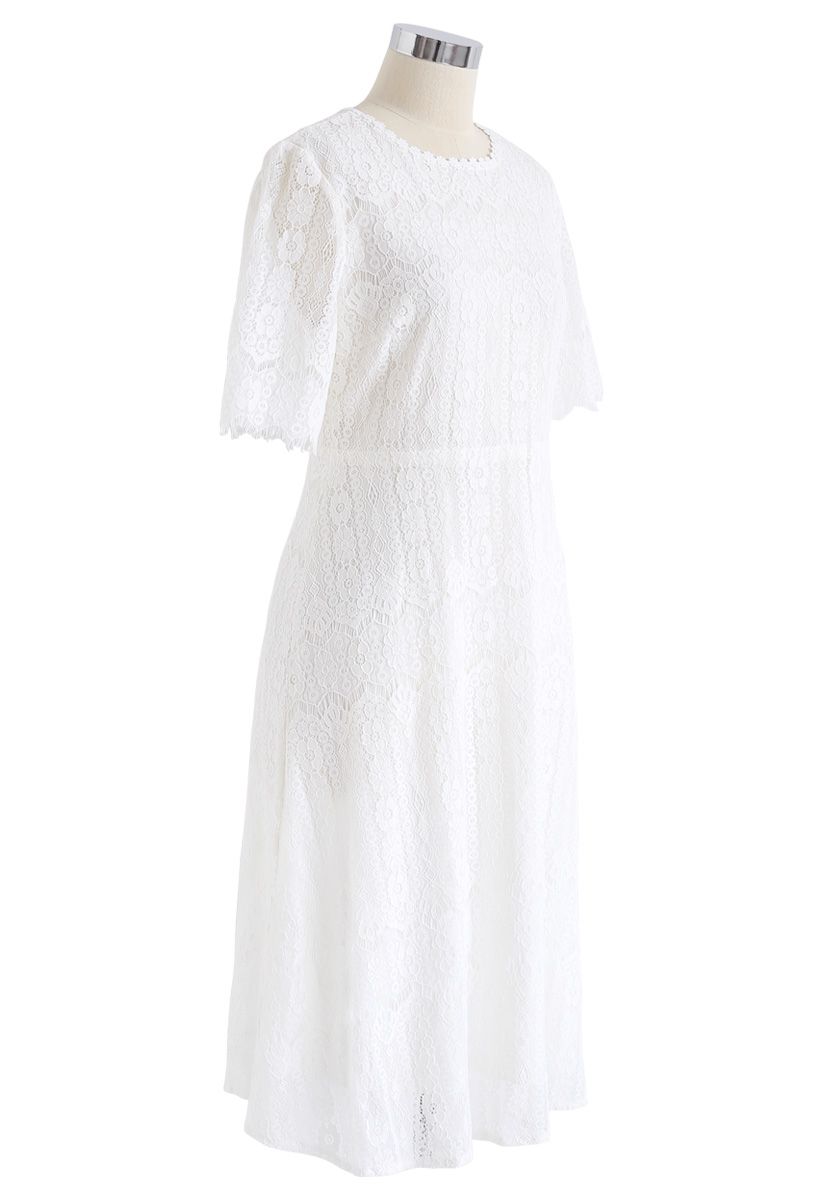 Dream Maker Lace Midi Dress in White
