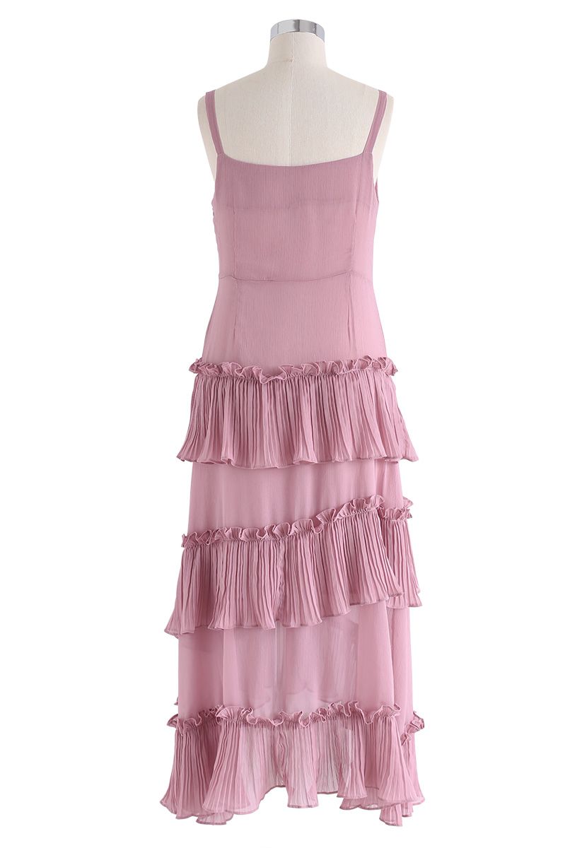 Summer Wind Ruffled Chiffon Cami Dress in Pink - Retro, Indie and ...