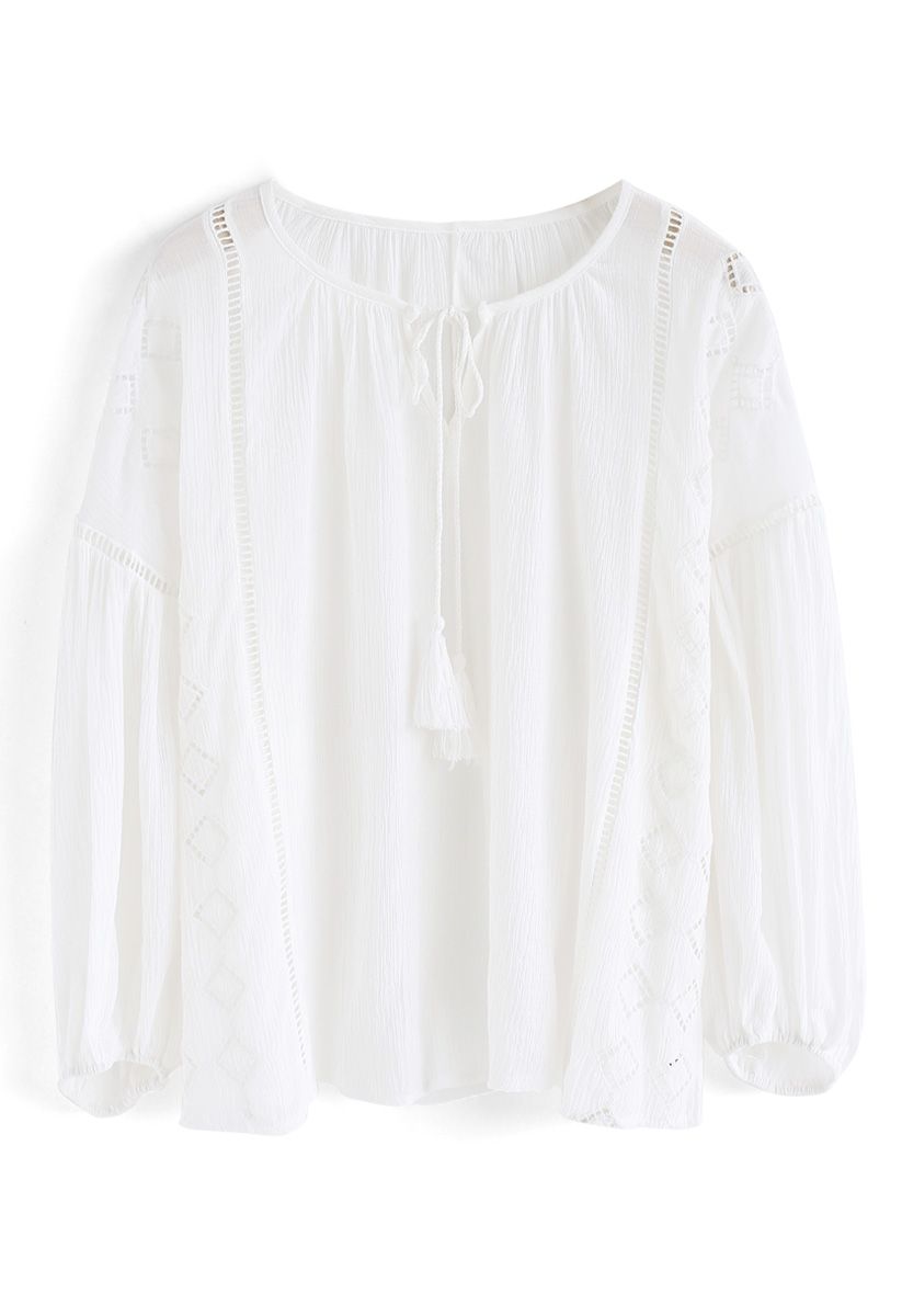 Everyday Mood Eyelet Smock Top in White