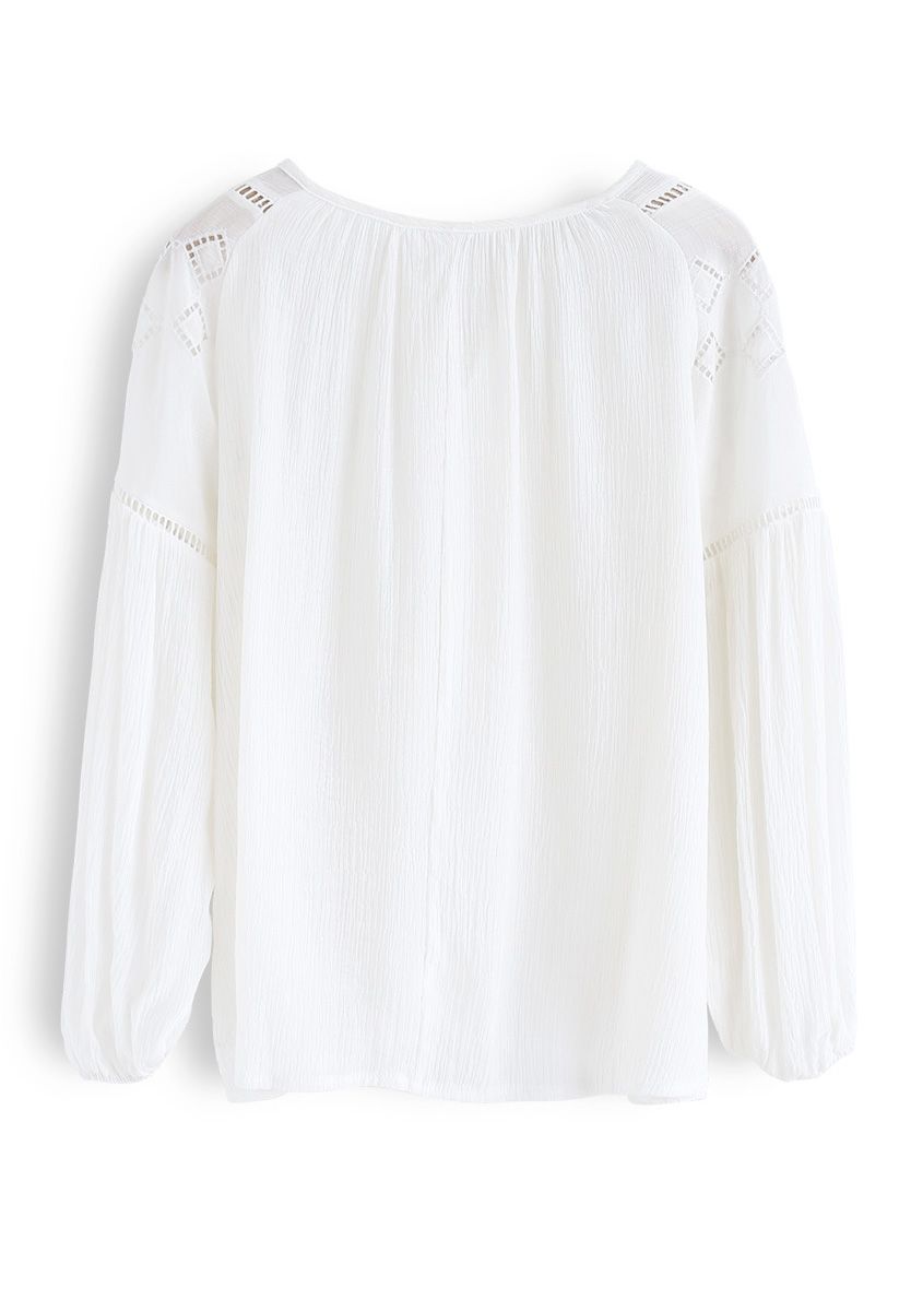 Everyday Mood Eyelet Smock Top in White - Retro, Indie and Unique Fashion