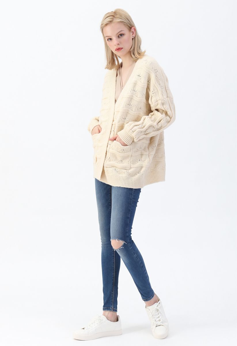 New Journey Open Front Knit Cardigan in Cream