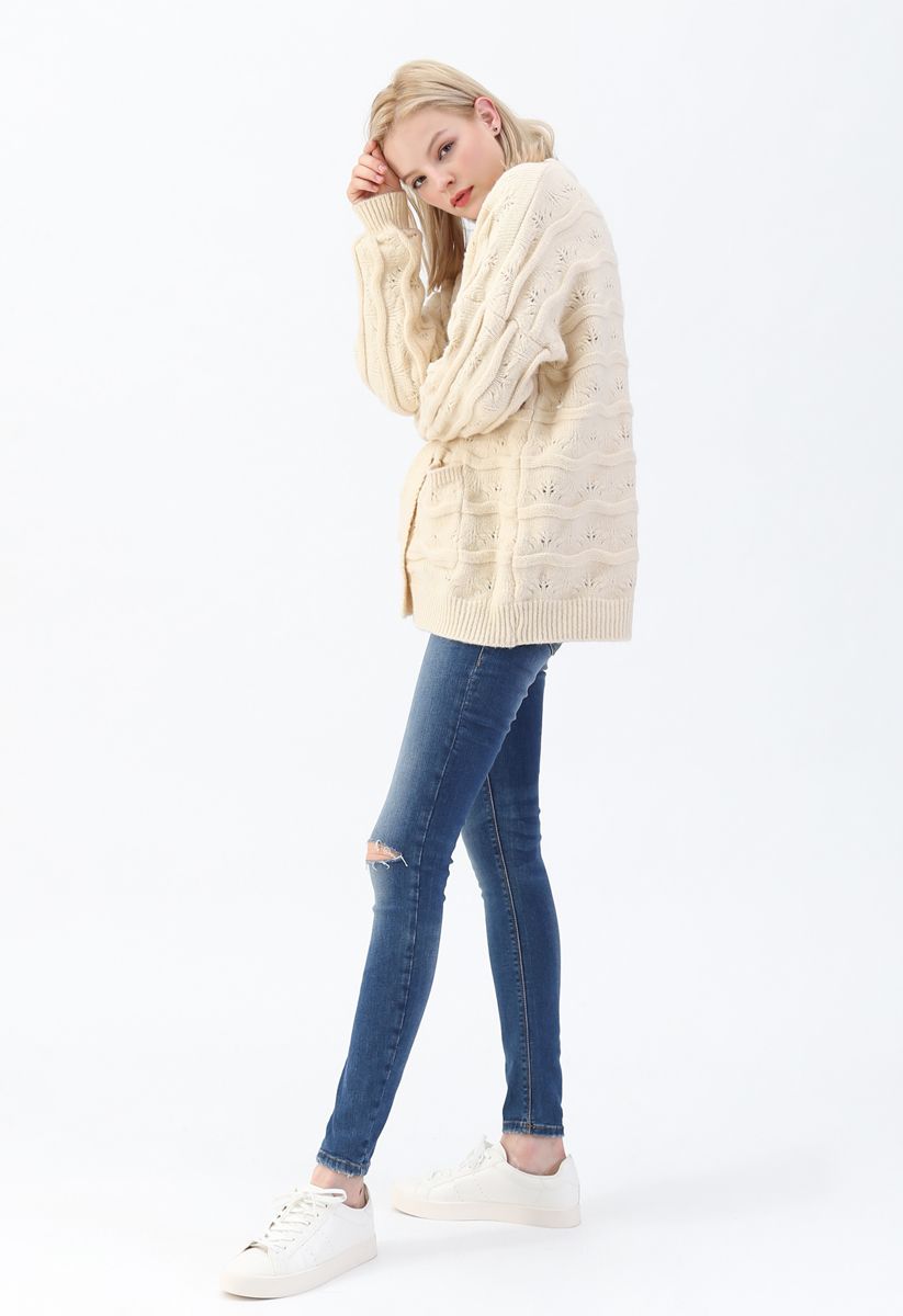 New Journey Open Front Knit Cardigan in Cream