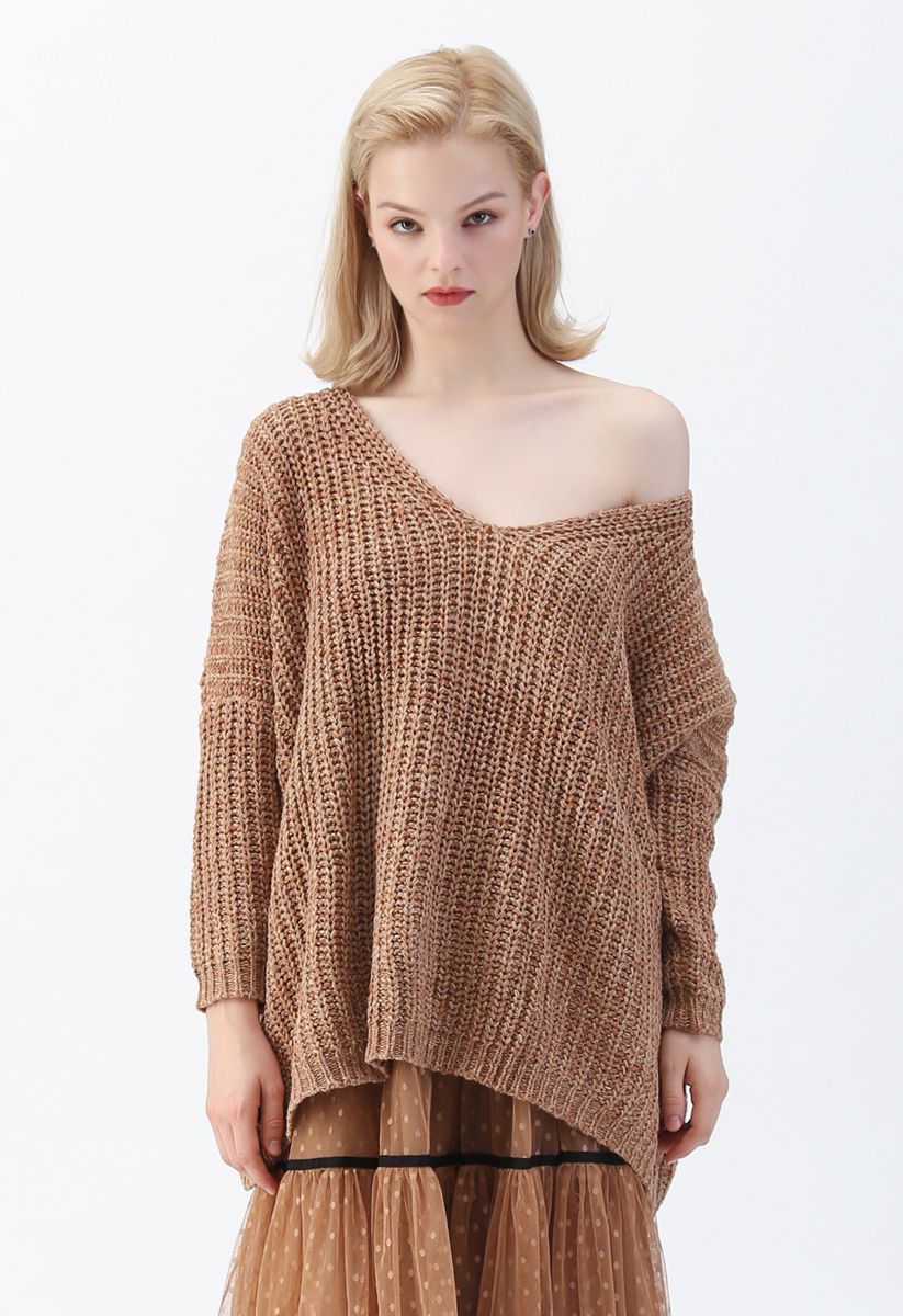 In My World V-Neck Knit Sweater in Caramel - Retro, Indie and Unique ...