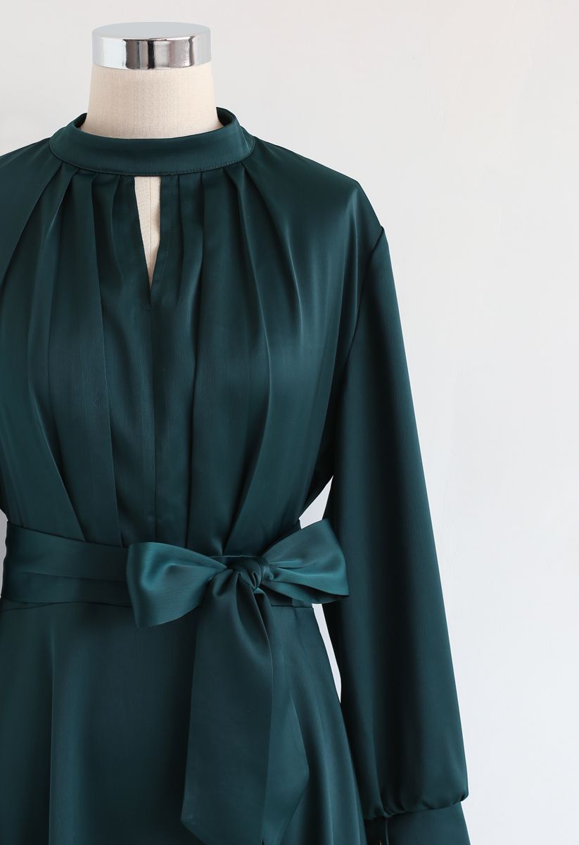 Grab the Spotlight Bowknot Satin Dress in Green - Retro, Indie and ...