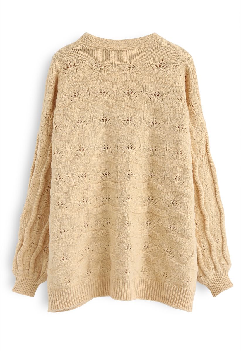 New Journey Open Front Knit Cardigan in Apricot - Retro, Indie and ...