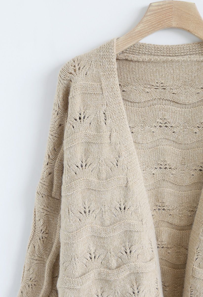 New Journey Open Front Knit Cardigan in Taupe