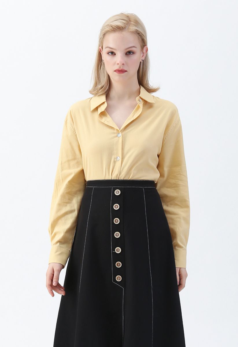 Shell Buttons Down Shirt in Yellow - Retro, Indie and Unique Fashion