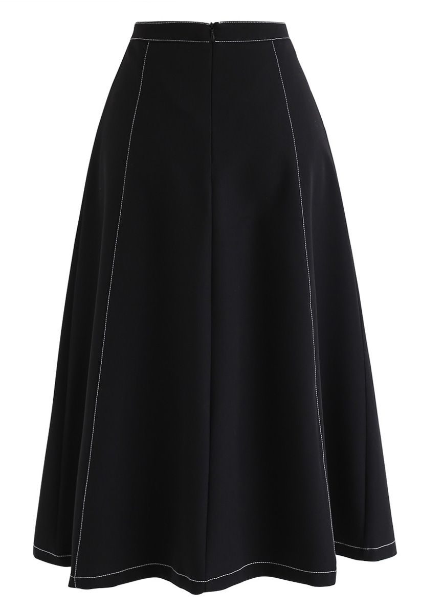 Buttons Trim A-Line Skirt in Black - Retro, Indie and Unique Fashion