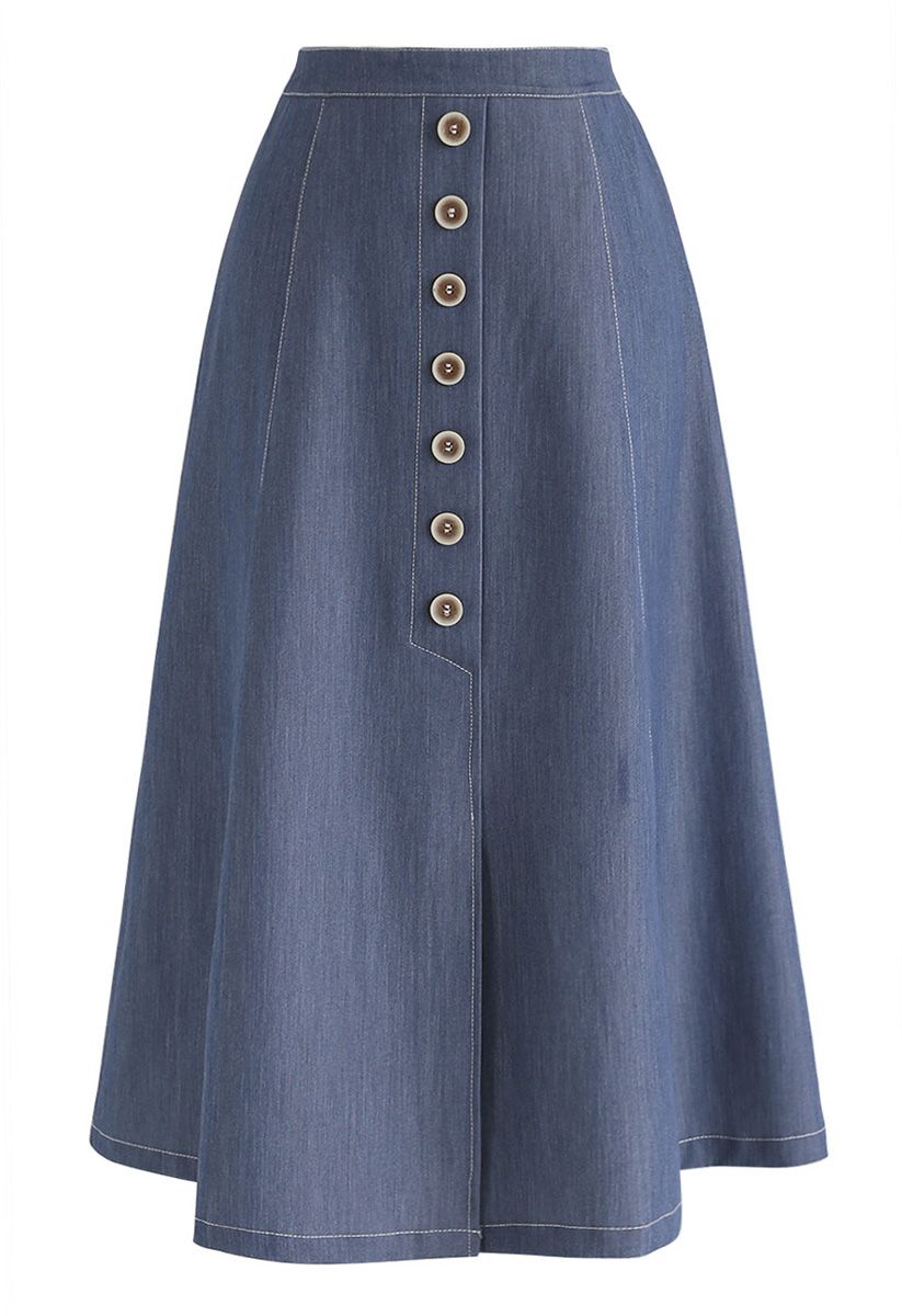 Buttons Trim A-Line Skirt in Blue - Retro, Indie and Unique Fashion