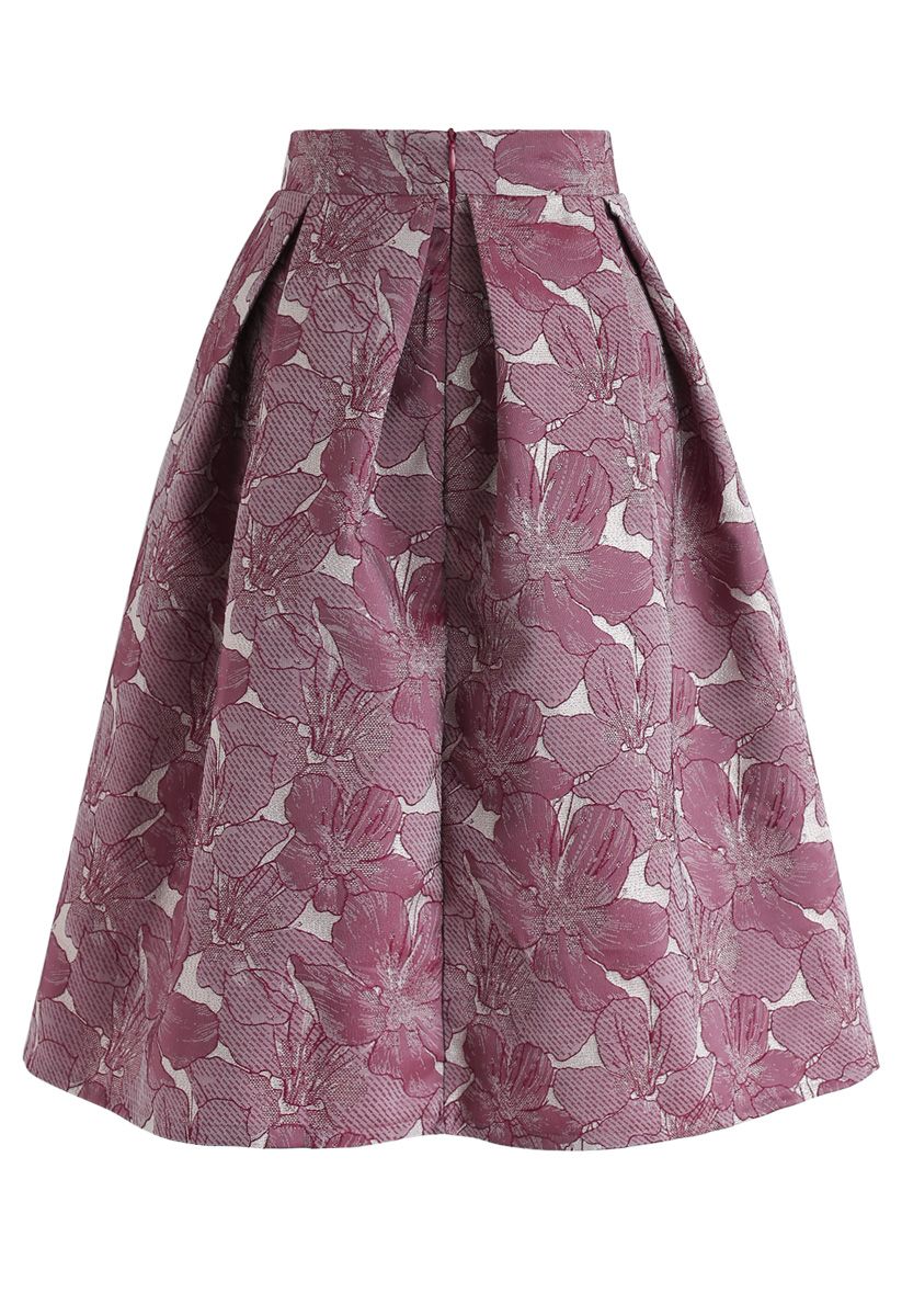 Floral Jacquard Pleated Midi Skirt