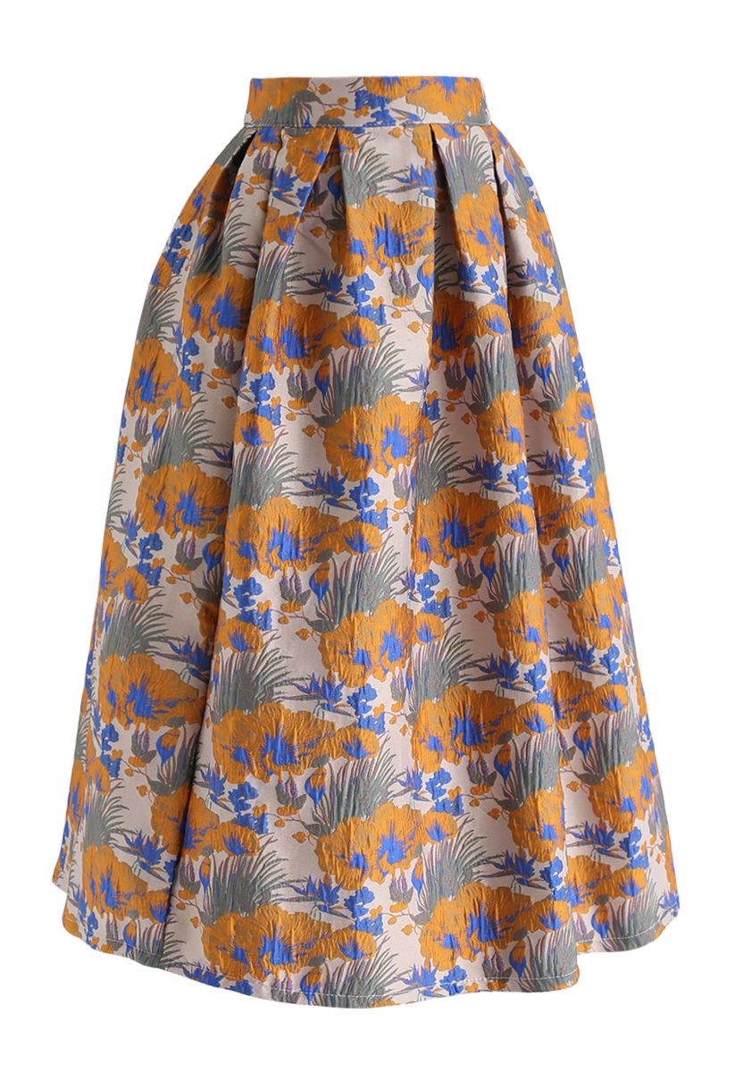 Abundant Floral Embossed Midi Skirt - Retro, Indie and Unique Fashion