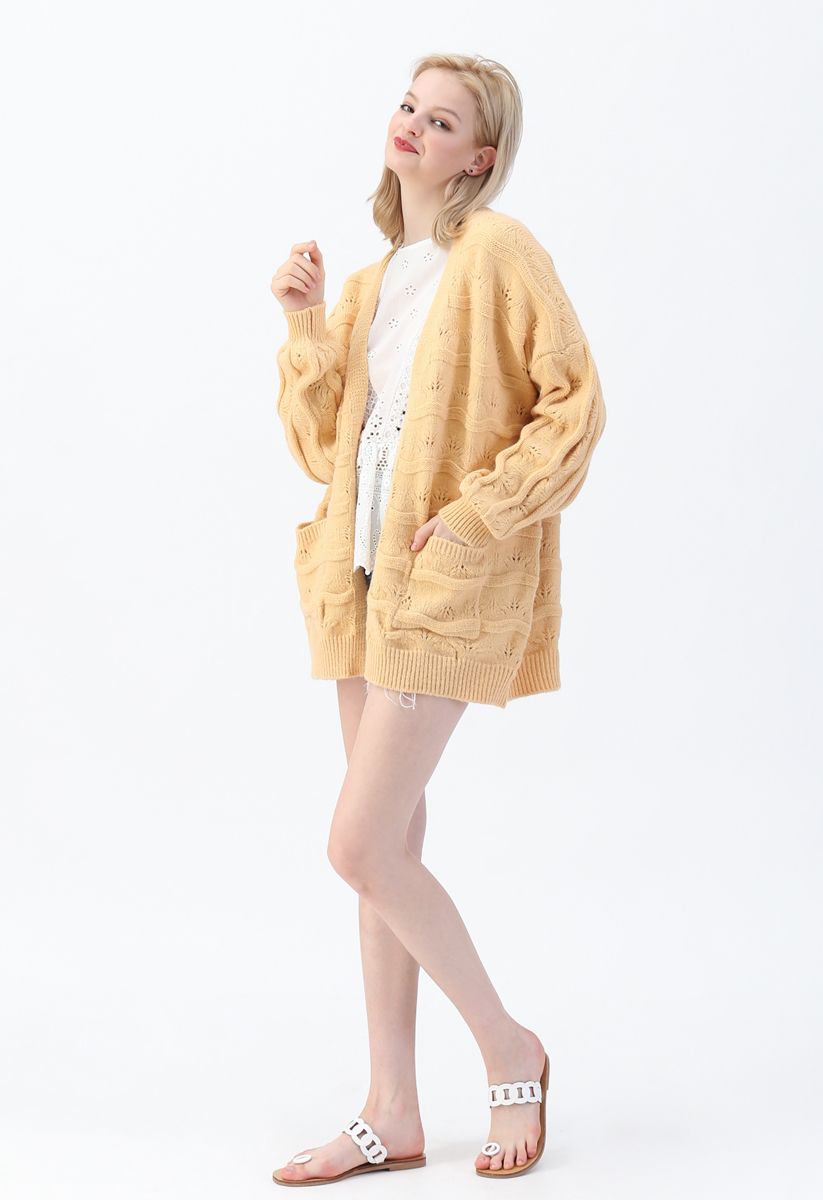 New Journey Open Front Knit Cardigan in Apricot