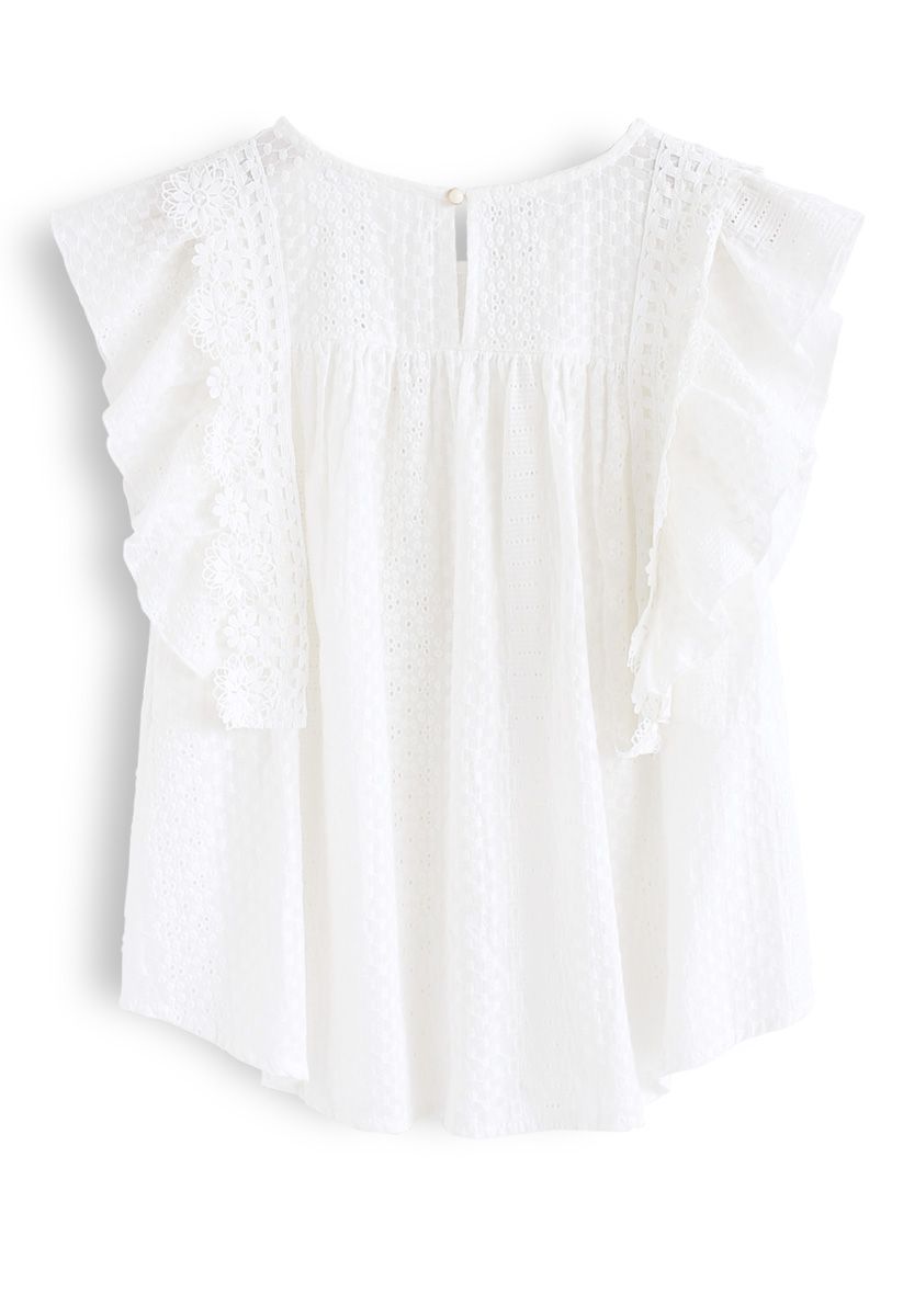Crochet and Embroidered Sleeveless Top in White - Retro, Indie and ...