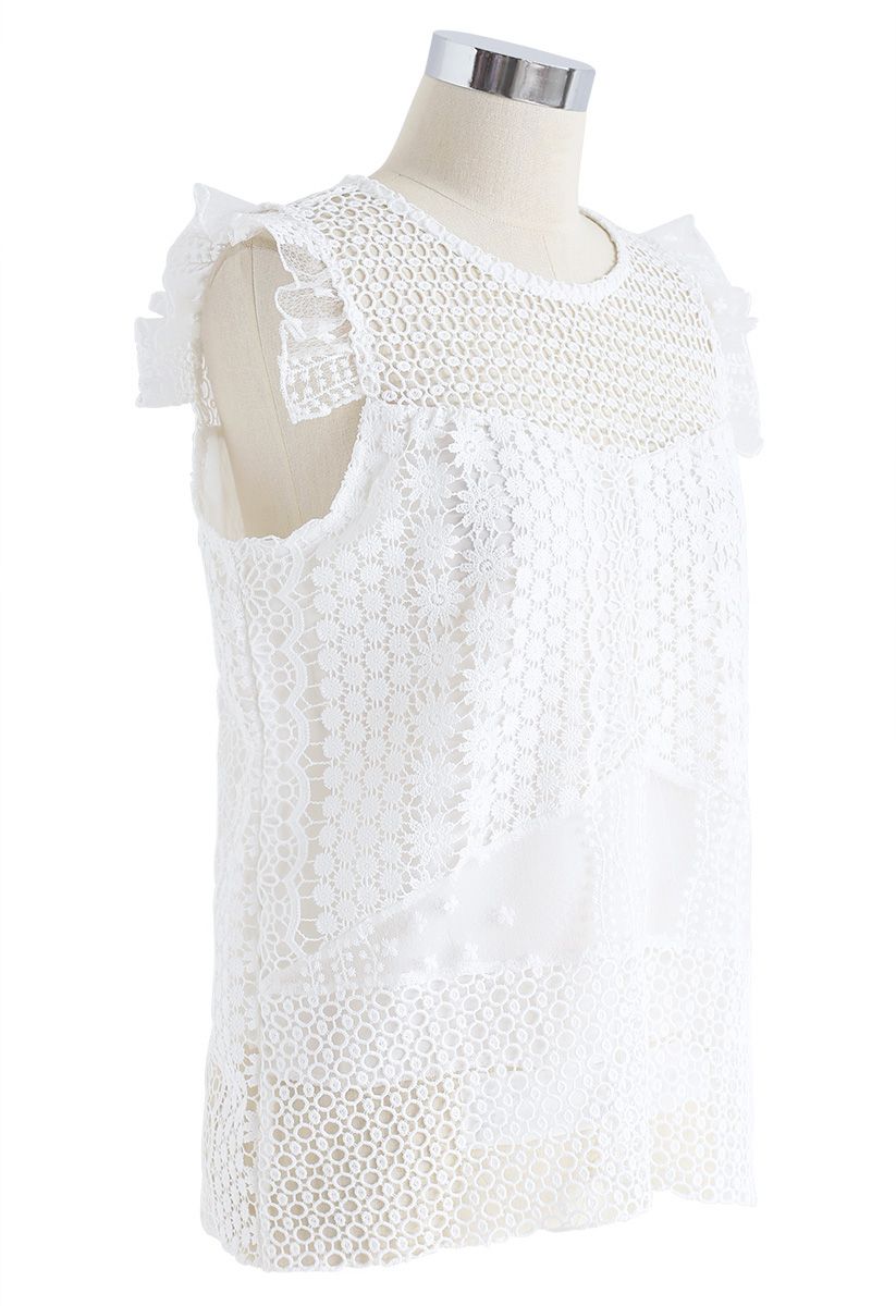 Floral Eyelet Crochet Sleeveless Top in White - Retro, Indie and Unique ...