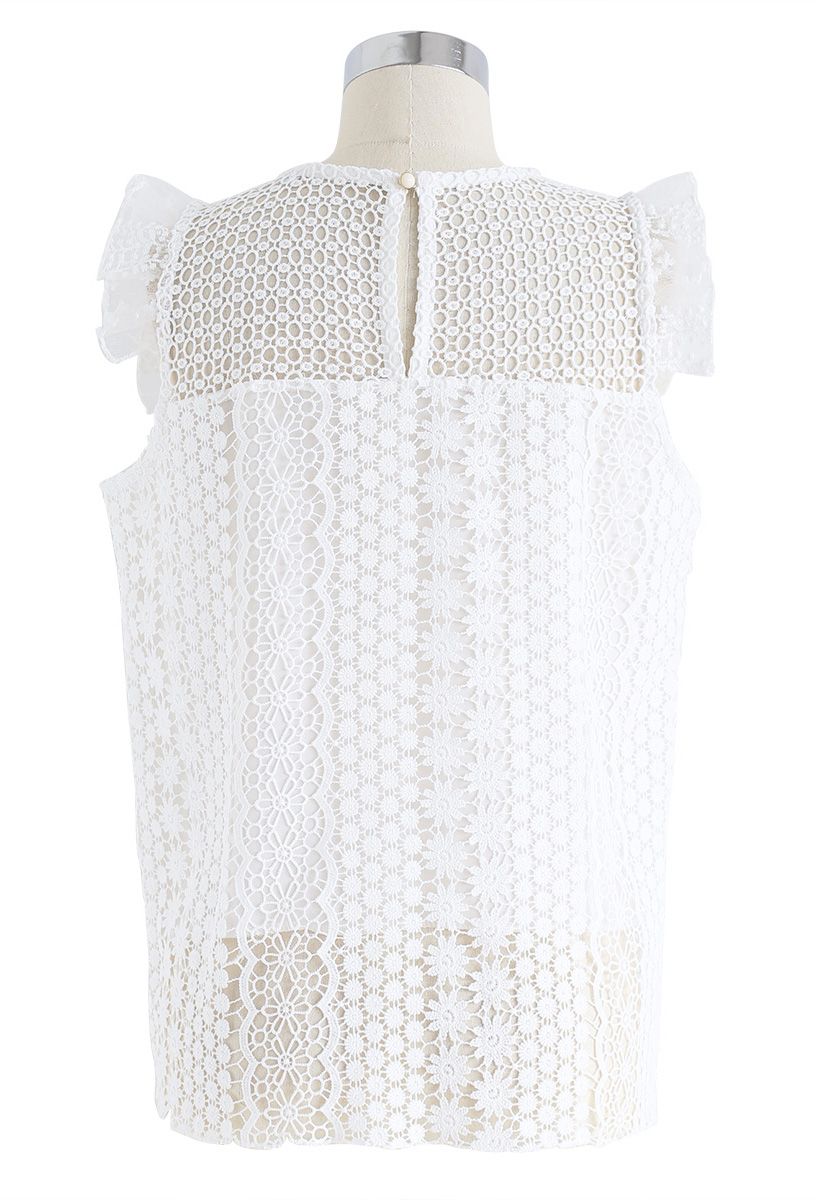 Floral Eyelet Crochet Sleeveless Top in White - Retro, Indie and Unique ...