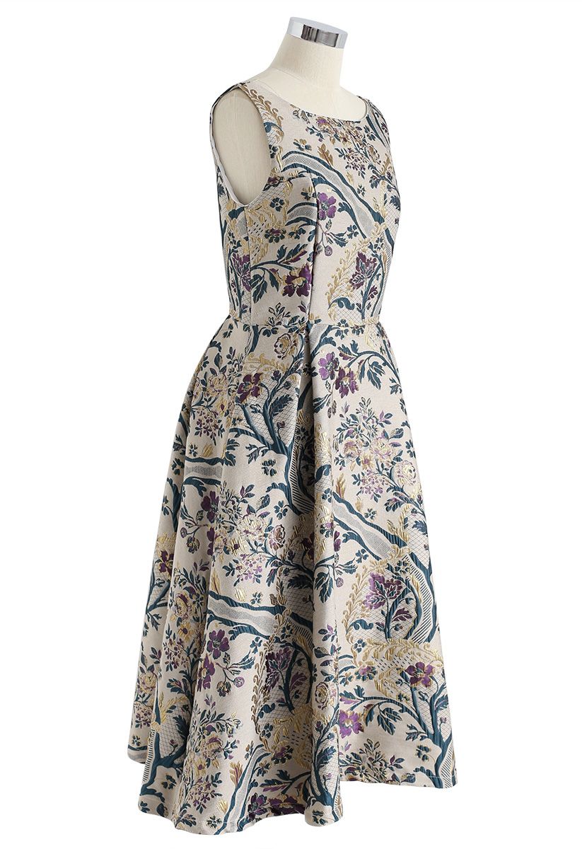 Vintage Bouquet Embossed Sleeveless Dress