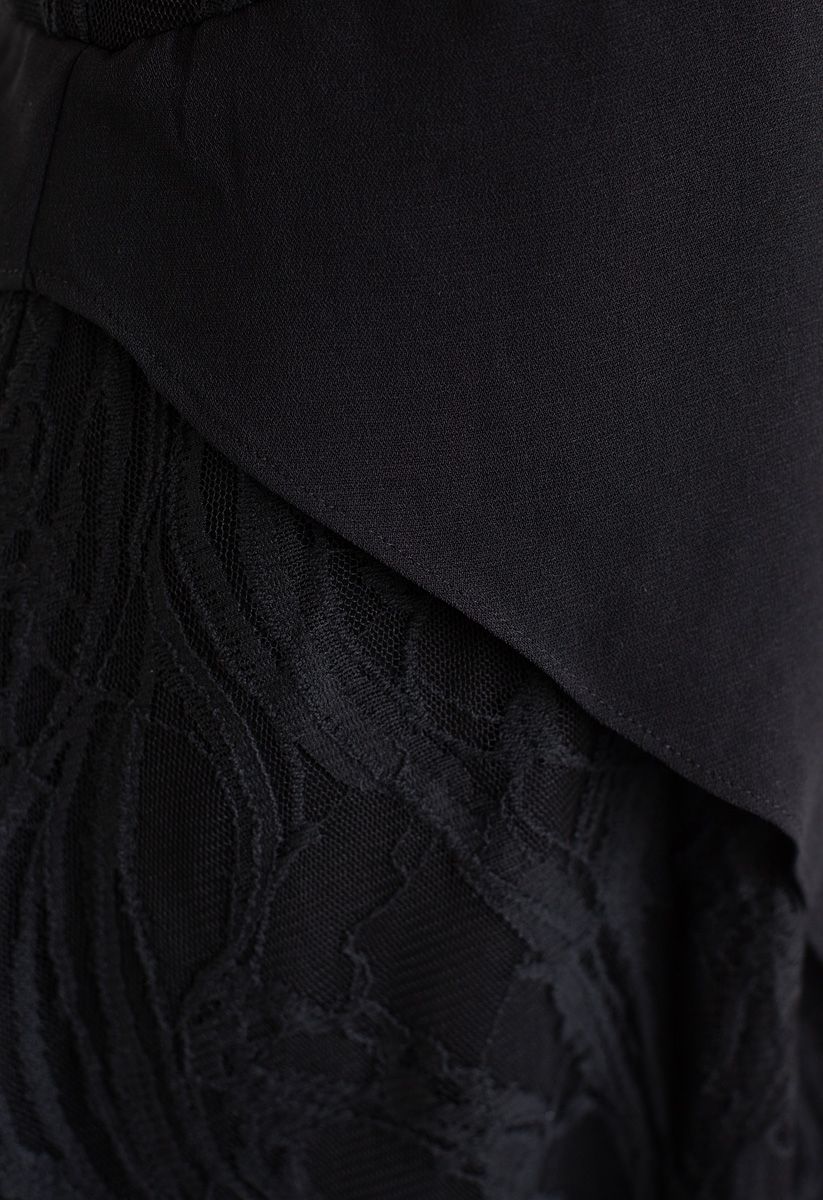 Lace Chiffon Asymmetric Sleeveless Dress in Black