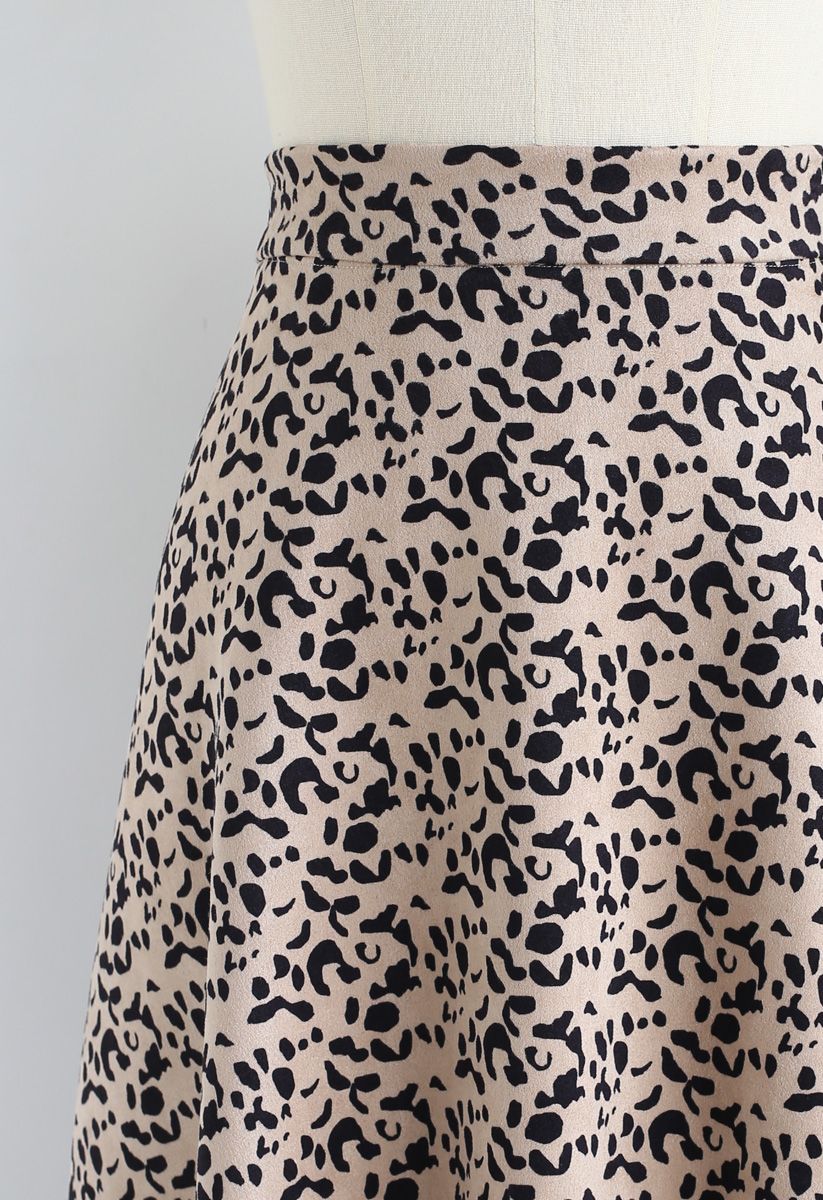 Leopard Print Faux Suede Midi Skirt - Retro, Indie and Unique Fashion