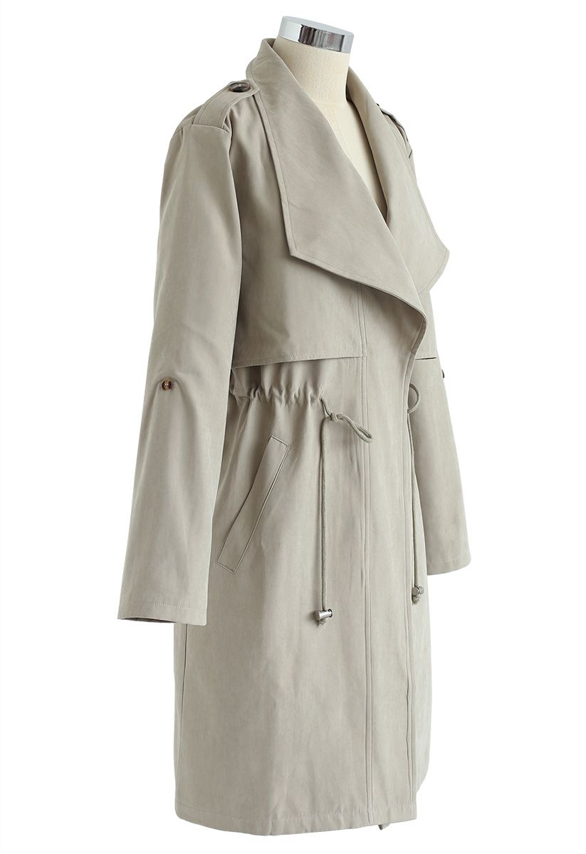 Drawstring Waist Longline Trench Coat in Pea Green - Retro, Indie and ...